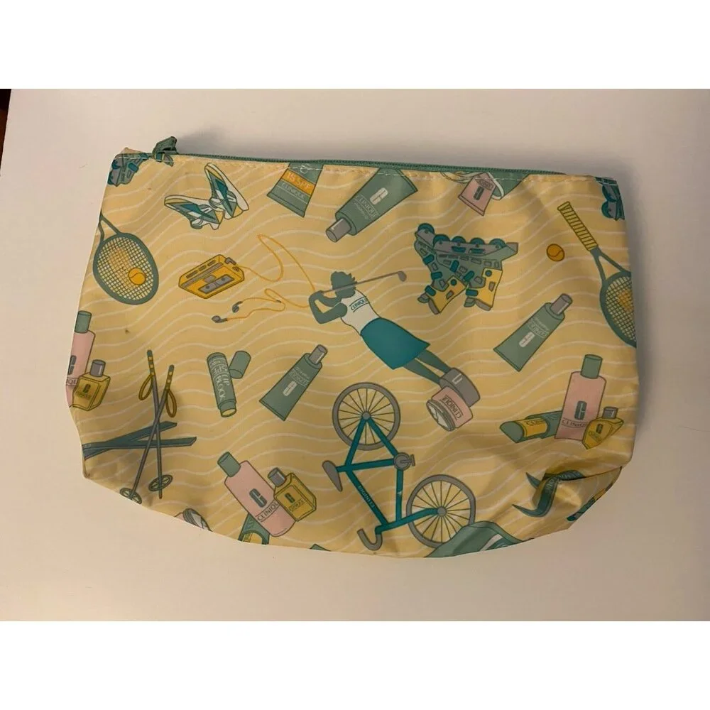 Clinique Vtg 1980's Cosmetics Makeup Zipper Closure Bag Sports Golf Biking Ski